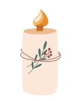 vela de natal. vela feita de cera natural com ramos e frutos silvestres. cera de coco. aromaterapia em casa, elemento de decoração de casa higiênica. ilustração dos desenhos animados do vetor. vetor