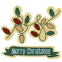 cartão postal com uma Natal festão com lanternas dentro a Formato do luz lâmpadas, desenho animado Natal vetor ilustração. uma cartão postal para a feriado dentro retro estilo. desenho animado objeto