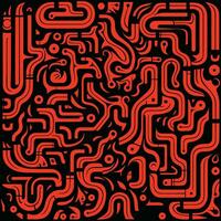 vermelho e Preto padronizar com uma Preto gráfico projeto, dentro a estilo do psicodélico néon, ondulado linha estilo, inspirado em escher, geométrico caos, em forma tela, negrito quadra impressões, criação de abstração vetor