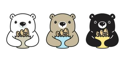 Urso ícone vetor Urso de pelúcia polar Urso pão comendo Comida logotipo desenho animado personagem rabisco ilustração