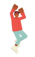 Preto cara tendo Diversão semi plano cor vetor personagem. feliz africano americano cara. animado masculino sorridente. editável cheio corpo pessoa em branco. simples desenho animado local ilustração para rede gráfico Projeto
