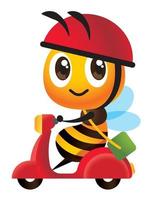 desenho animado fofa abelha entregando pacote de scooter vetor