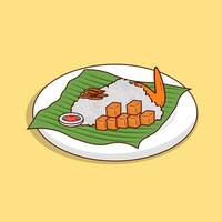 detalhado nasi lemak e tofu em prato ilustração para Comida ícone vetor