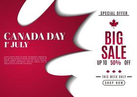 1º de julho. dia do Canadá, promoção de vendas, design de modelo de banner de publicidade vetor