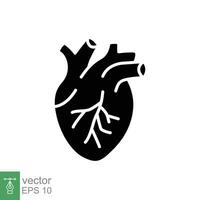 humano coração ícone. simples sólido estilo. interno órgão, real, cardiologia, cardíaco anatomia, médico conceito. Preto silhueta, glifo símbolo. vetor ilustração isolado em branco fundo. eps 10.