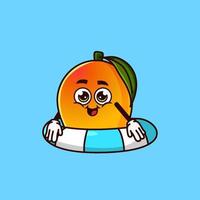 personagem de fruta manga bonito com flutuador de anel de natação. conceito de ícone de verão de frutas isolado. vetor premium de estilo cartoon plana