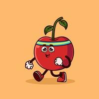 personagem de fruta cereja bonito correndo. conceito de ícone de personagem de fruta isolado. adesivo de emoji. vetor de estilo cartoon plana