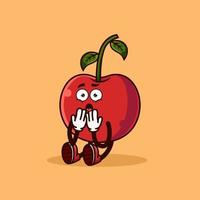 personagem de fruta cereja bonito chocado. conceito de ícone de personagem de fruta isolado. adesivo de emoji. vetor de estilo cartoon plana