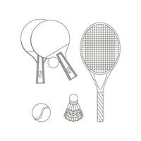raquete e peteca, bola para tênis. esporte equipamento. ginástica inventário. plano vetor ilustração. linha arte.