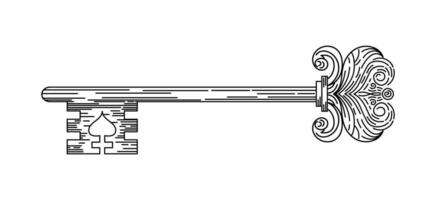 vintage chave com floral motivo e coração. dentro a estilo do gravação. boho chique. Magia, feitiçaria, astrologia, misticismo. para logotipo, cartazes, cartões, bandeiras, tecido impressão, tatuagem Projeto. vetor