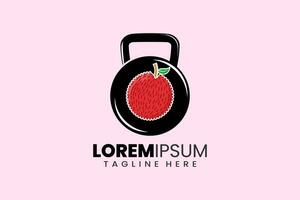 ginástica Academia logotipo com lichia fruta kettlebell vetor