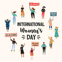 Dia Internacional da Mulher. Vector a ilustração com nacionalidades e culturas diferentes das mulheres.