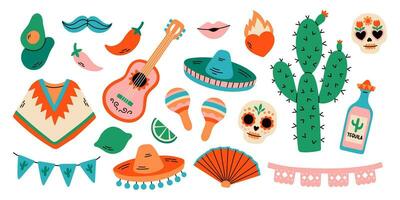 mexicano festa definir, brilhante festival festa decoração, cinco de maionese. vetor plano estilo festa ilustração isolado em branco fundo