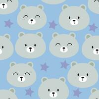 fofa Urso padrão, com estrelas, sorrir brilhante face desenho animado desatado fundo, vetor ilustração, papel de parede, têxtil, bolsa, vestuário, moda Projeto