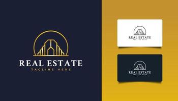 design de logotipo de ouro imobiliário de luxo com estilo de linha. construção, arquitetura, construção ou logotipo da casa vetor