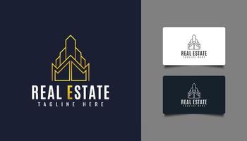 design de logotipo de ouro imobiliário de luxo com estilo de linha. construção, arquitetura, construção ou logotipo da casa vetor