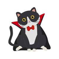 dia das Bruxas vetor ilustração com vampiro gato. fofa desenho animado gato em branco fundo. vetor impressão para cumprimento cartão, poster, convite ou de outros imprimível projetos.