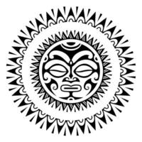 volta tatuagem enfeite com Sol face maori estilo. africano, astecas ou maia étnico mascarar. Preto e branco vetor