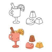 café coquetel dentro uma vidro com doces. Preto e branco e cor clipart vetor ilustração.