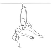 desenho de linha contínua de uma mulher tocando a ilustração vetorial de circo de anel de ar vetor