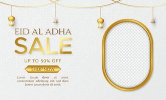 Fundo de promoção de venda de eid al adha mubarak com cor dourada vetor