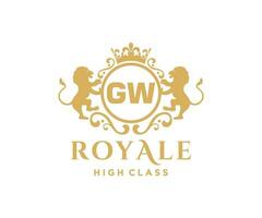 dourado carta gw modelo logotipo luxo ouro carta com coroa. monograma alfabeto . lindo real iniciais carta. vetor