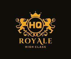 dourado carta hq modelo logotipo luxo ouro carta com coroa. monograma alfabeto . lindo real iniciais carta. vetor