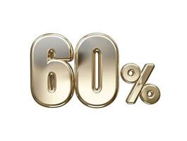 60. por cento fora vetor texto efeito 3d Renderização ouro