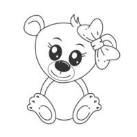 fofa Urso de pelúcia Urso sentado sozinho desenho animado estilo para coloração vetor