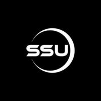 design de logotipo de carta ssu com fundo preto no ilustrador. logotipo vetorial, desenhos de caligrafia para logotipo, pôster, convite, etc. vetor