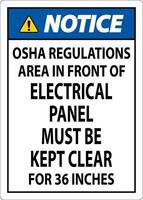 aviso prévio placa Osha regulamentos - área dentro frente do elétrico painel devo estar manteve Claro para 36 polegadas vetor
