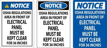 aviso prévio placa Osha regulamentos - área dentro frente do elétrico painel devo estar manteve Claro para 36 polegadas vetor