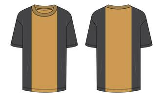 modelo de ilustração vetorial de camiseta de manga curta vista frontal e traseira vetor