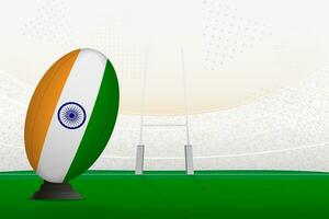 Índia nacional equipe rúgbi bola em rúgbi estádio e objetivo Postagens, preparando para uma multa ou livre chute. vetor