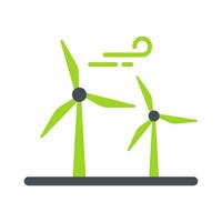 um ícone de moinho de vento verde que gira naturalmente com a energia do vento para gerar eletricidade para a bateria. vetor