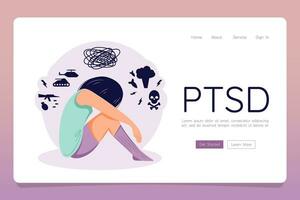 sofrimento a partir de ptsd depressão mental transtorno rede aterrissagem modelo bandeira vetor