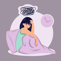 dormir transtorno concepr fêmea pessoa Sofra a partir de insônia plano ilustração vetor