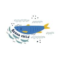 fofa mão desenhado mar peixe personagem sardinha vetor