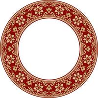vetor volta ouro com vermelho indiano nacional ornamento. étnico plantar círculo, fronteira. quadro, flor anel. papoilas e folhas..