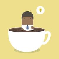 empresário africano pensando em uma xícara de café. vetor