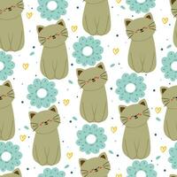 flor e gato de desenho animado sem costura padrão. papel de parede animal bonito para têxteis, papel de embrulho vetor