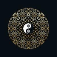 modelo de meditação com sinal de yin yang na mandala vetor