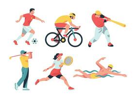 esporte coleção vetor ilustração do uma variedade do Esportes vetores, Incluindo futebol, ciclismo, beisebol, golfe, tênis, e natação