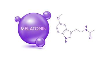 melatonina modelo roxa e estrutural químico Fórmula. símbolo 3d ícone isolado em branco fundo. hormônio melatonina promover profundo dormir. médico científico conceitos. vetor eps10 ilustração.