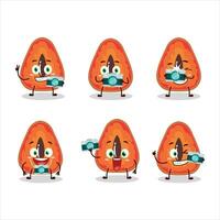 fotógrafo profissão emoticon com fatia do mamey desenho animado personagem vetor