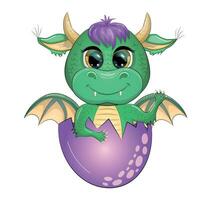 fofa desenho animado verde bebê Dragão com chifres e asas. símbolo do 2024 de acordo com para a chinês calendário vetor