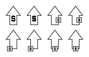 conjunto do dólar ícones com acima seta. dólar placa Aumentar econômico conceito. vetor para apps e rede.