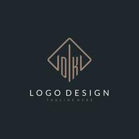 dk inicial logotipo com curvado retângulo estilo Projeto vetor