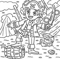 fêmea pirata com cutelo coloração página para crianças vetor