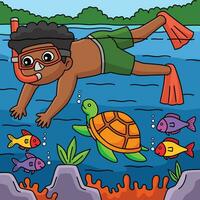 Garoto snorkeling verão colori desenho animado ilustração vetor